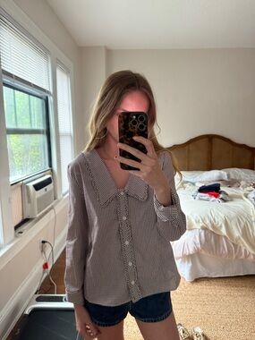 Zara Burgundy and White Gingham Button-Down Shirt